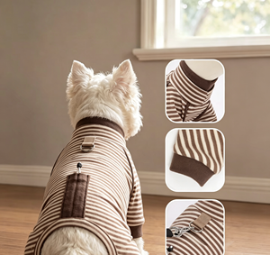 Roupa para Cães de Flanela Outono/Inverno, Camada Base de Quatro Patas com Listras e Cordão para Coleira; Roupa Casual Quente, Confortável e Versátil para Pets, Perfeita - Product Image 4