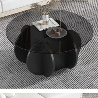 Tables basses modernes en bois de luxe avec plateau rond en verre noir, style nordique, pour salon