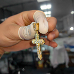 Alta qualità su misura solido oro giallo reale 9k 10k 14k 18k 22k laboratorio cresciuto VS VVS diamante ciondolo croce gioielli raffinati - Product Image 2