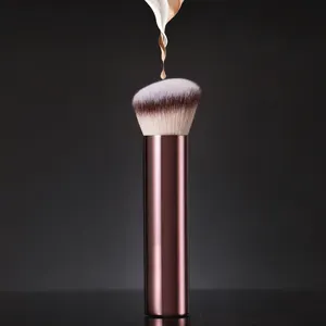 Luxuriöse einfache einzelne Make-up-Bürste Aluminium griff weiches veganes Haar Single Foundation Rouge Pinsel