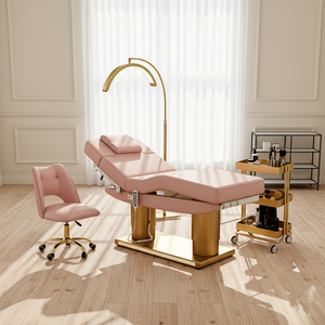 Lit de massage chauffant de luxe à 4 moteurs en cuir PU, lit électrique pour soins du visage pour salon de cils avec réglage en hauteur - Product Image 1