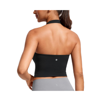 CRZ YOGA Butterluxe Débardeur court respirant à bretelles croisées pour femme, maintien élevé, dos ouvert, rembourré, 100% Nylon, infroissable