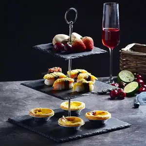 2层3层寿司小吃甜点水果盘上菜盘悬挂石板婚礼蛋糕架