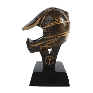 Trophée figurine motocross – casque doré sur socle en marbre 10cm