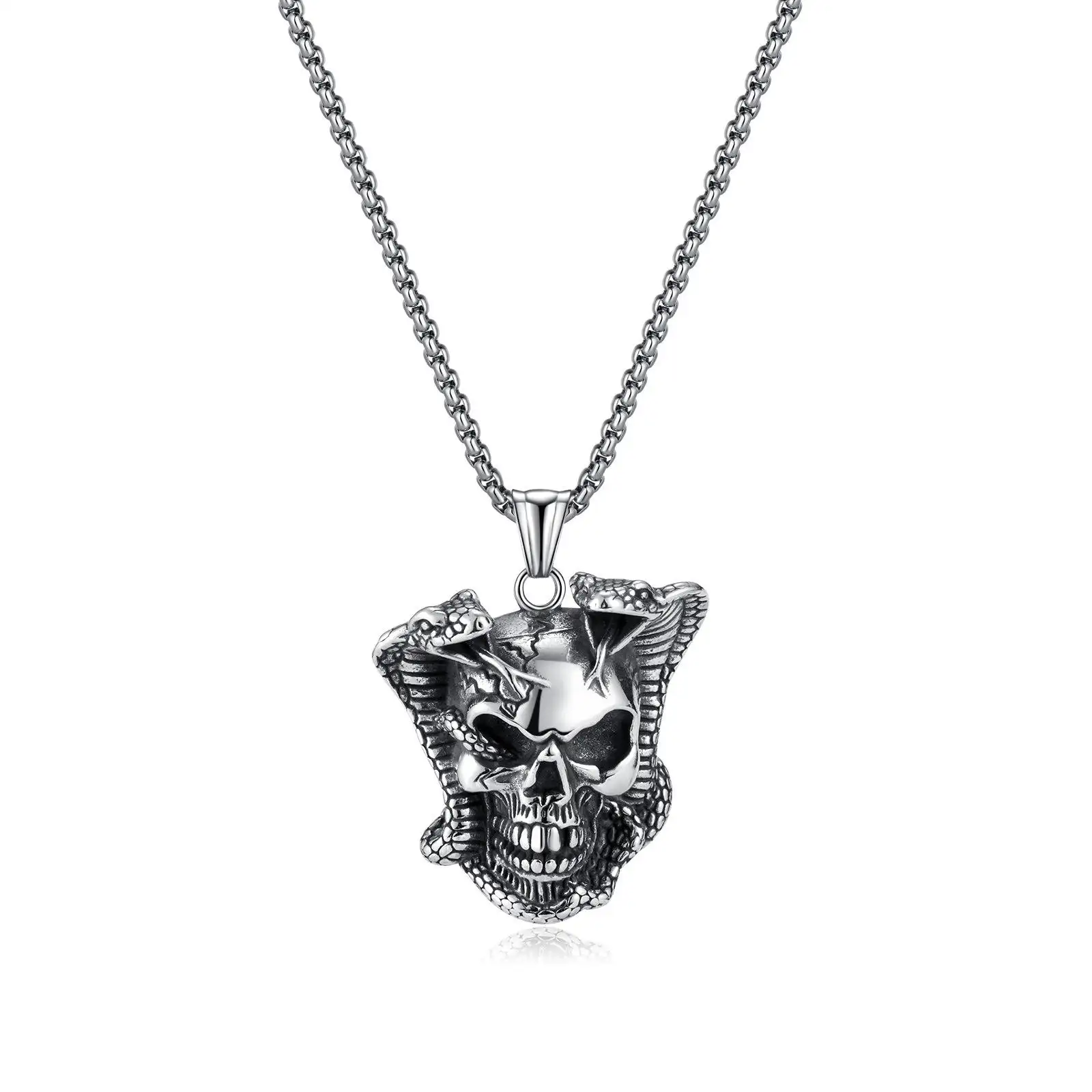 Hip Hop Jewelry Stainless Steel Cobra Snake Pendant Gothic Skull Pendant Necklace