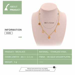 Collier délicat en acier inoxydable avec breloque station, plaqué or 14K sous vide, 38,5+5,5 cm - Product Image 2