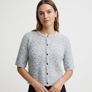 Cárdigan de Mujer de Poliéster Reciclado Tejido a Máquina, Manga Corta, Cierre de Botones, Color Sólido, para Uso Diario en Otoño - Product Image 1