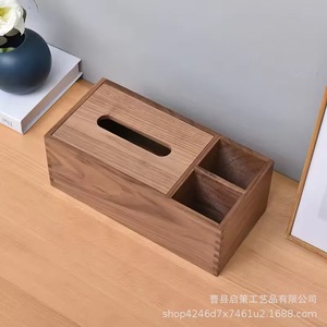 Caja de pañuelos de madera de nogal negro, caja de almacenamiento multiusos cubierta para el hogar, dormitorio, sala de estar, mesa de comedor de hotel - Product Image 4
