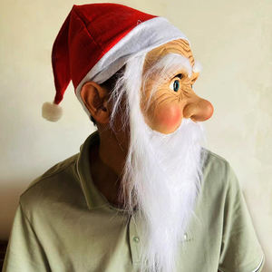 Topeng Santa Claus Natal yang Realistis, Aksesoris Kostum Natal dengan Topi Santa Merah dan Jenggot, Topeng Lateks untuk Pesta - Product Image 5
