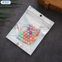 Sac refermable holographique en aluminium alimentaire avec logo personnalisé, réutilisable et anti-odeur, pour cils, bijoux et brillant à lèvres