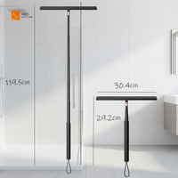 Raclette de douche en silicone noir rétractable, durable et écologique, avec long manche en aluminium et deux crochets pour sol, table et murs de salle de bain