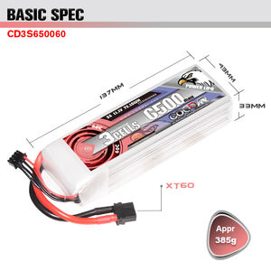 Batería LiPo CODDAR RC 3S 6500MAH 11.1V 60C 120C XT60 para Dron FPV, Camión RC, Avión, Helicóptero, Multicóptero, Barco, Buggy Monster - Product Image 2