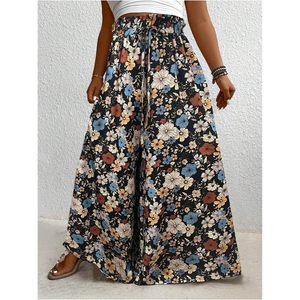 Pantalon Palazzo Fleurie Grande Taille Femme, Coupe Ample Taille Haute, en Mousseline Bohème, Idéal pour les Vacances d'Été et les Croisières - Product Image 3