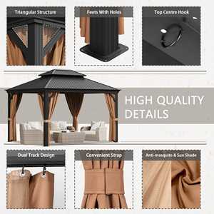Moderno de lujo de gran tamaño de doble techo arco marco pabellón Gazebo Acero al aire libre pérgola impermeable aluminio polvo capa naturaleza - Product Image 4