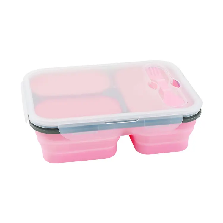 Contenedores de comida de silicona plegables sin BPA Fiambrera Bento de silicona para niños con compartimentos