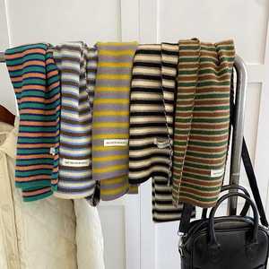 Écharpe tricotée rayée en polyester, chaude pour l'hiver, cache-cou coupe-vent, respirante, légère, longueur moyenne, style coréen vintage - Product Image 4