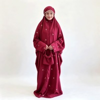 Ensemble Khimar Marron pour Femme avec Broderie Nœud, Tenue Modeste Musulmane Islamique Longueur Ras du Sol