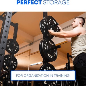 Support de rangement pour plaques de musculation et barre de traction - Compatible avec rack de musculation/support de squat, organisateur de plaques de poids robuste pour salle de sport - Product Image 2