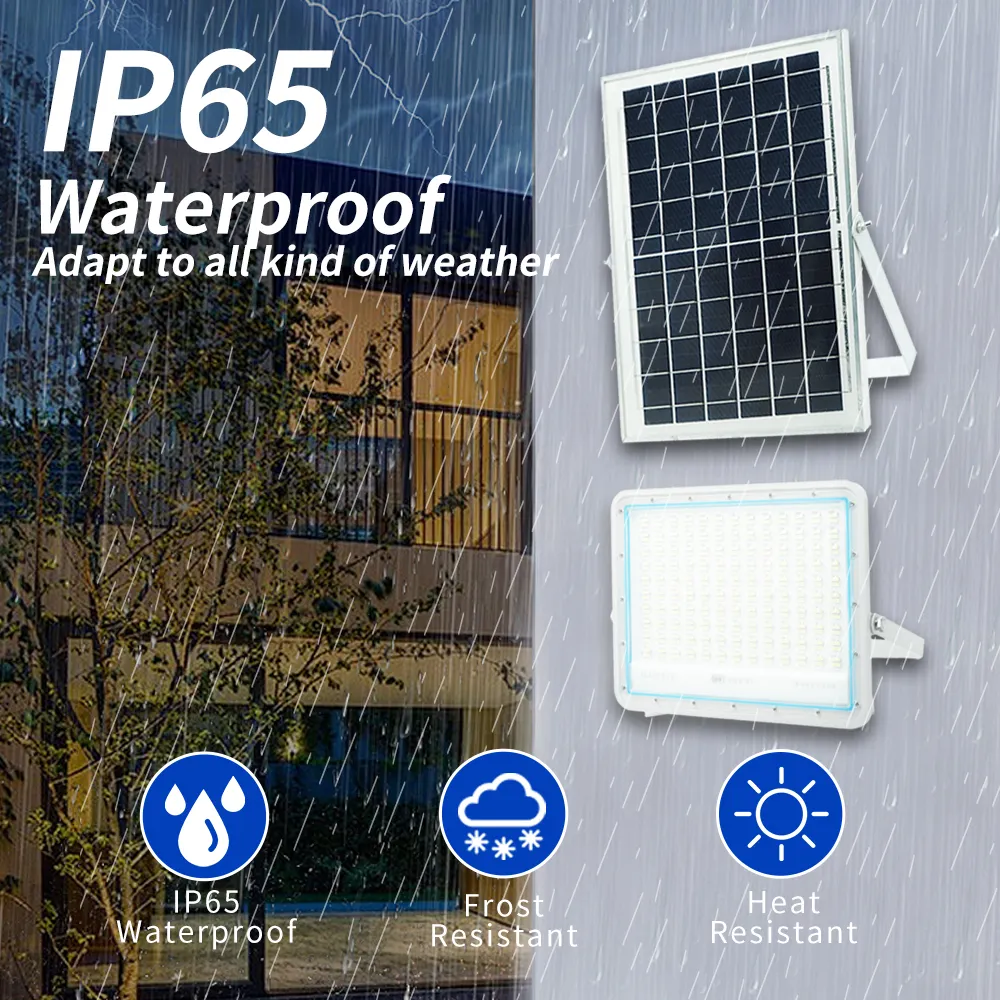 Holofote solar para exterior, holofote branco e azul IP65 à prova d'água, luz de energia solar para jardim e quintal, holofote solar