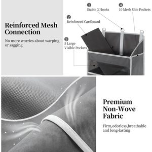 Organisateur suspendu au-dessus de la porte, 5 poches, 10 poches latérales en maille, support de rangement suspendu, gris foncé, pour montage mural derrière la porte - Product Image 3