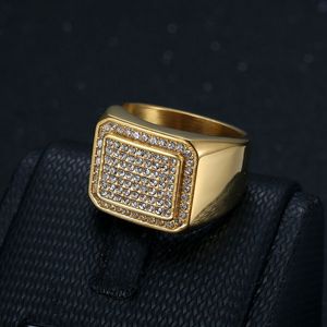 Bague carrée pour homme en micro-pavé de diamants, or et argent, bijoux géométriques tendance, cadeau - Product Image 2