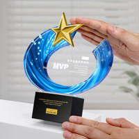 Plaque en verre cristal rond avec logo étoile en métal gravé et impression UV – Élégant trophée pour médailles et plaques