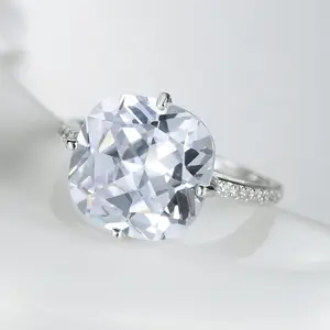 Exaggerated Oversized 5 Carat Diamond Zircon 925 Sterling Silver Wedding Engagement Ring For Women