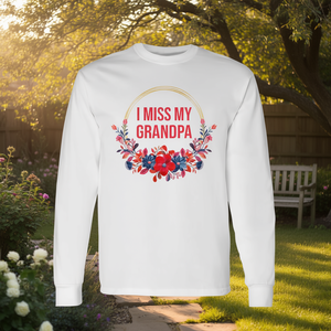 Camiseta floral de manga larga con diseño floral de recuerdo familiar, roja y azul, I Miss My Grandpa - Product Image 3