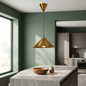 Vintage Brass Finish Pendant <b>Light</b> Industrial Cone Hanging Lamp Adjustable Height Chain Hanging <b>Light</b> for <b>Dining</b> Room - Product Image 3