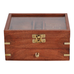 Set Classico di Domino in Legno con Coperchio in Vetro e Cassetto per Decorazione da Tavolo e Riunioni Familiari - Product Image 3