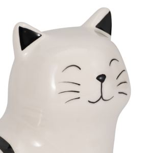 Statuetta di Gatto in Ceramica Bianca con Strisce Nere, Decorazione Moderna per Casa e Ufficio - Product Image 5