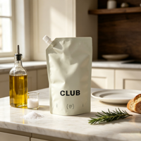 Pochette souple personnalisée de qualité alimentaire avec bec verseur et capuchon, impression héliogravure, surface mate, pour emballage d'huile d'olive