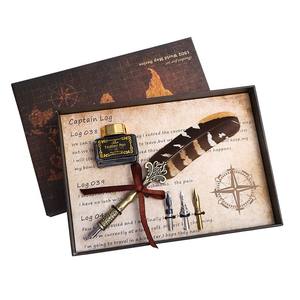Ready to Ship Custom Logo Metal <b>Pen</b> Feather <b>Gold</b> Fountain <b>Pen</b> Business Give -away Gift Birthday Teacher's Day Gift Set - Product Image 1