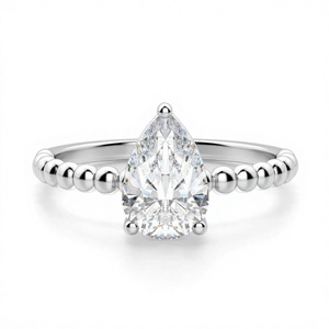 Pear Cut Moissanite Beaded Solitaire Engagement <b>Ring</b> for Women Cute Style RITZIN Brand - Product Image 1