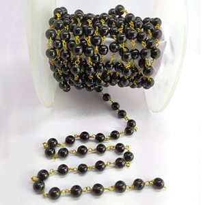 Natural Black Onyx Smooth Irregular Shape Brass Wire Wrapped Handmade Unique Design Popular <b>Rosary</b> Chain - Product Image 3
