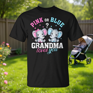 Camiseta para revelar el género del bebé para la abuela, camiseta con diseño de elefante, rosa o azul, las abuelas te quieren - Product Image 3