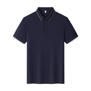 Polo uni en polyester avec bordure contrastée, vêtement d'été à manches courtes pour homme, idéal pour le quotidien - Product Image 1