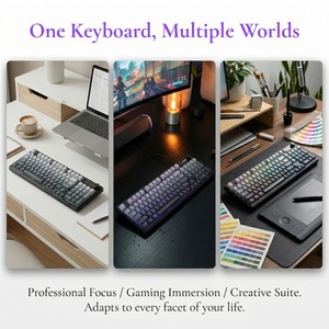 FURYCUBE <span class=keywords><strong>Tastiera</strong></span> a Membrana 98 Tasti Staccabile Cablata/Wireless con Effetto Meccanico RGB, Keycaps PBT Retroilluminati e Manopola con Schermo <span class=keywords><strong>per</strong></span> <span class=keywords><strong>PC</strong></span> - Product Image 6