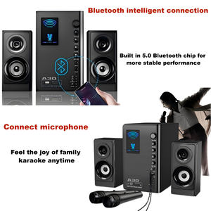 Sistema Audio Professionale 2.1 HIFI con Altoparlanti da 5 Pollici in Legno, Home Theater, Karaoke, Stereo Hi-Fi con Bassi Potenti, Blu, con Doppio Microfono Integrato - Product Image 3