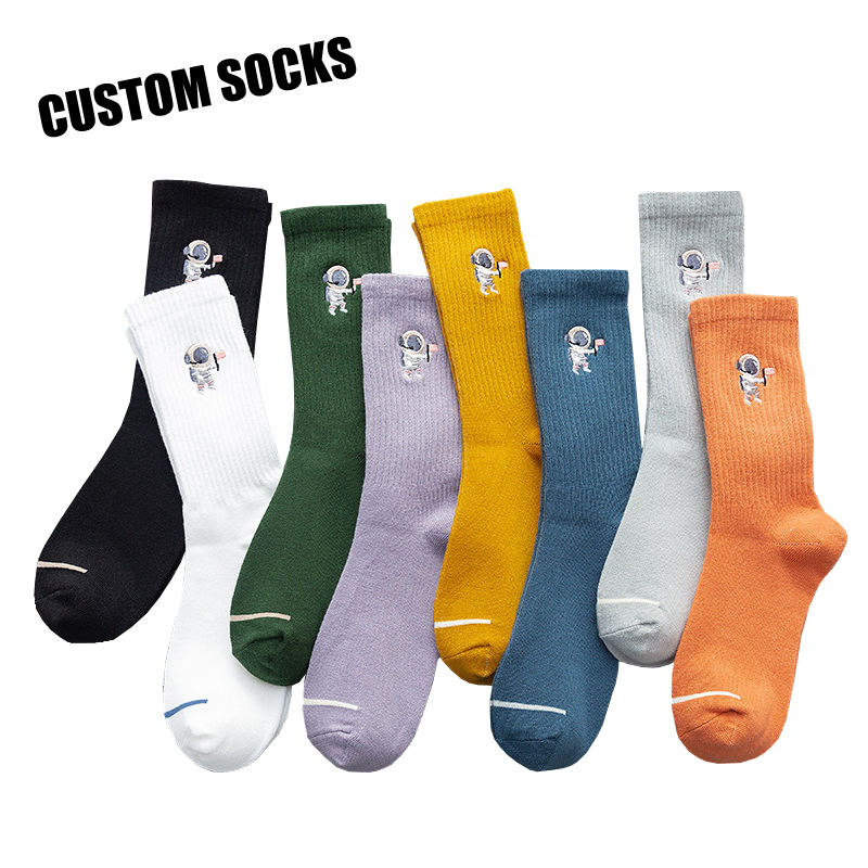 Wholesale High Quality Designer Oem Personalised Plain Knitted Embroidery Crew Men Embroidered logo Custom Socks