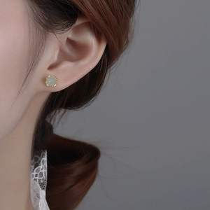 LT-1333 925 Sterling Silver <strong>Fine</strong> <strong>Stud</strong> <strong>Earrings</strong> for Women Small Green Jade-2025 Trendy Ear <strong>Studs</strong> Niche Design - Product Image 4