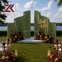 ZKAI Luxury S-Curved Wave Wedding Backdrop Stand Kain Tirai Latar Belakang Foto untuk Dekorasi Pernikahan Luar Ruangan