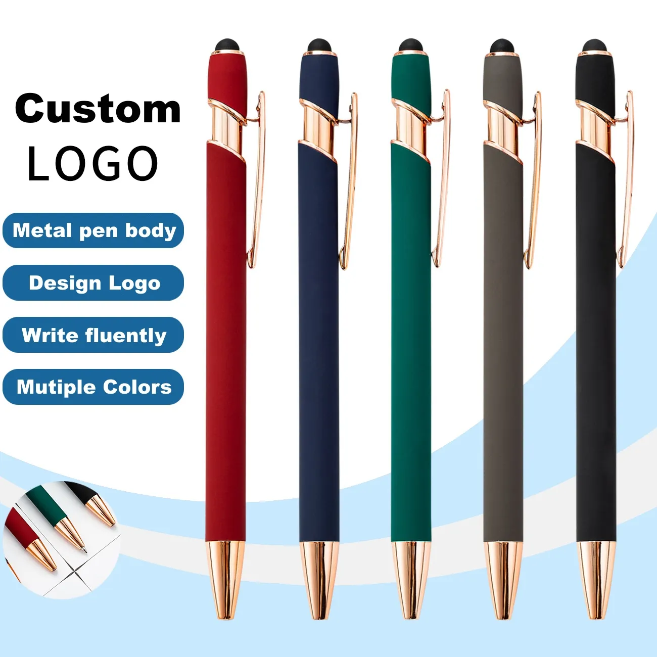 Promotional Novelty Metal Pen For Touch Screens Ball Cheap Gift Ballpoint Custom Engraved Laser Green Rose Gold Ballpoint Pens