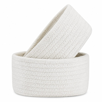 Lot de 2 paniers de rangement ronds en coton tressé à la main, imbriqués, pour l'organisation de la salle de bain