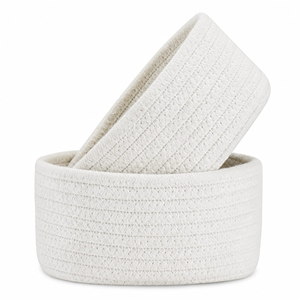 Set <span class=keywords><strong>di</strong></span> 2 Cesti Portaoggetti Rotondi in Corda <span class=keywords><strong>di</strong></span> Cotone Intrecciata a Mano per Organizzazione Bagno - Product Image 1
