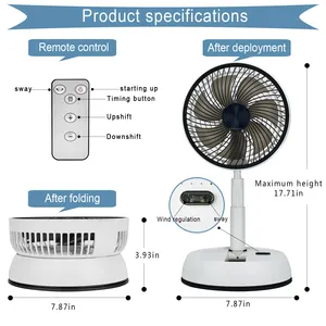 Oplaadbare 8 "Opvouwbare Shake Circulatie Afstandsbediening Voetstuk Mini Airconditioner Verstelbare Hoogte Draagbare Bureauventilator