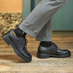 <strong>Brogue</strong> Style <strong>Tanning</strong> Leather Derby Shoes for <strong>Men</strong> Vintage Breathable Wear Resistant Handmade Office Dress Shoes - Product Image 5