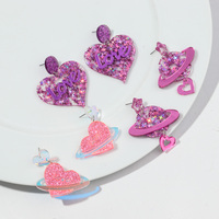 Romantique 2024 mode violet paillettes étoile amour doux planète paillettes Laser coeur pendentif acrylique boucles d'oreilles pour femmes filles