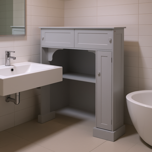 Mobiletto da Bagno in Legno, Autoportante, Rettangolare, Verniciato, Salvaspazio, con Ripiani Pratici a Singolo Livello - Product Image 2