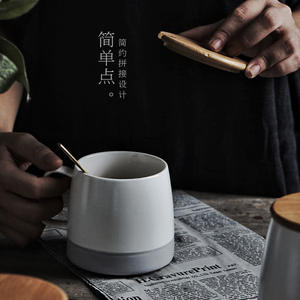 H.GravurePrint <b>Ceramic</b> <b>Mug</b> With Lid And Spoon Three Piece Set Matte Milk Glaze Solid Color Coffee Cup For Couple - Product Image 5